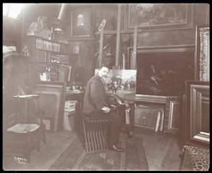 Kunstner arbeider på et maleri, 1907 (sølv gelatintrykk)